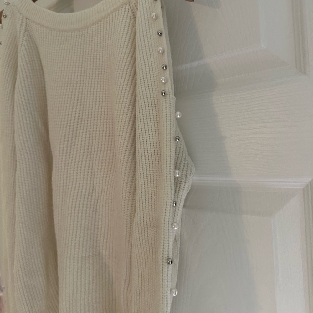 Cream Ribbed Crew Neck Sweater - Picture 4 of 8